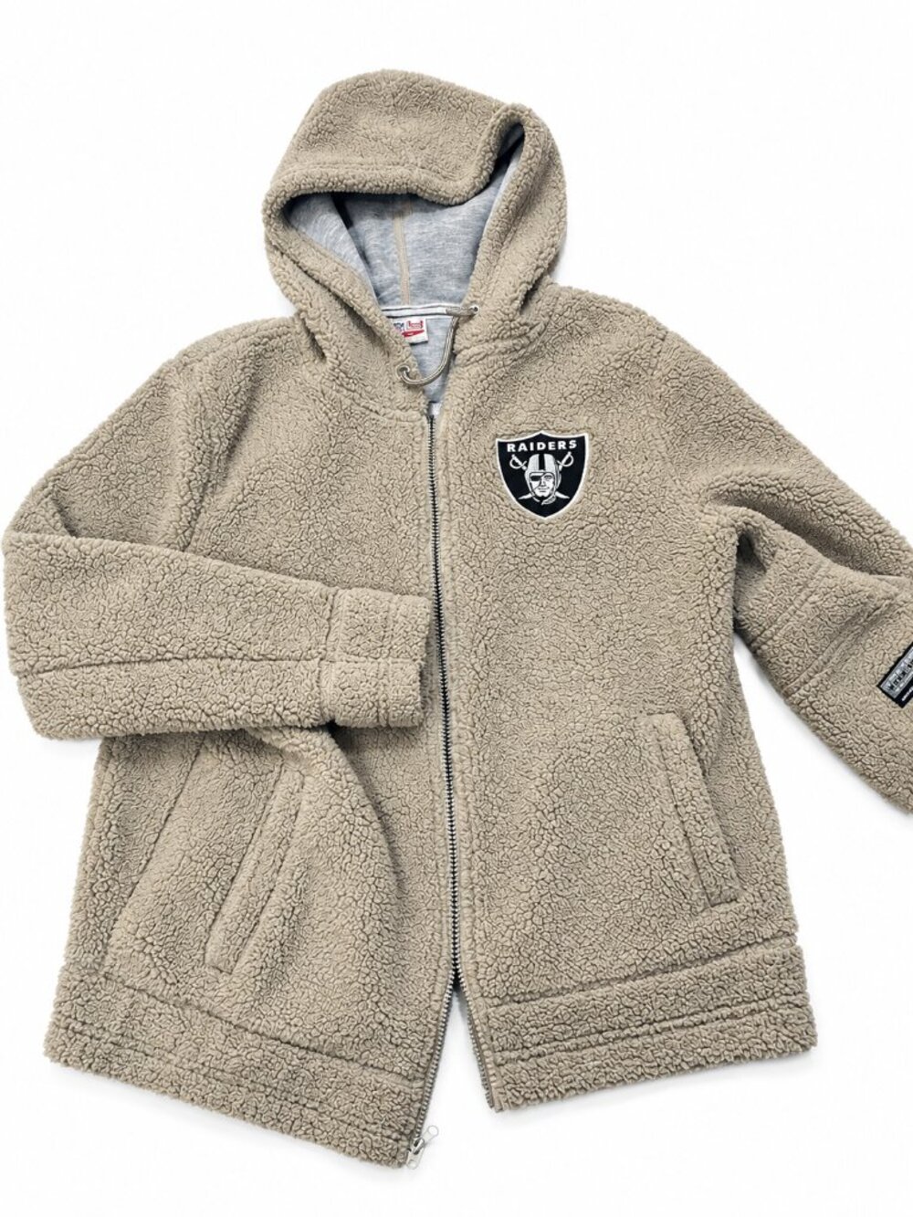 Men's Raiders NFL Jacket | Taupe Raiders Sherpa Fleece Jacketeue | Size M